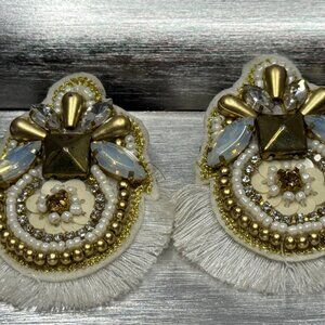 ✨ Vintage-Inspired Beaded Statement Earrings – Gold & Pearl Boho Glam Plunder